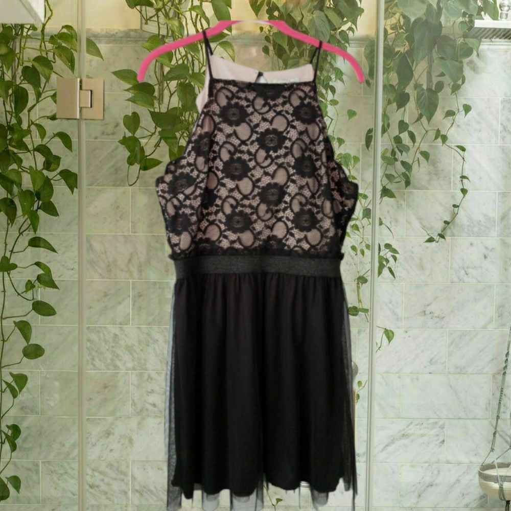 NWT Speechless Black Lace Party Dress, Junior's Large, Sleeveless, Tulle Skirt